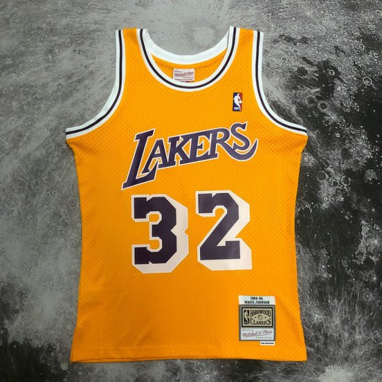 NBA 32 Magic Johnson Lakers 1984-85 M&N Maillot Retro jaune imprimé